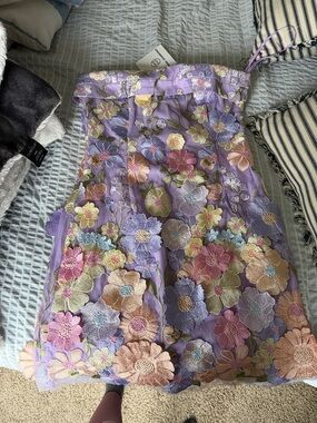 Showpo Lavender Strapless Floral Appliqué Mini Dress